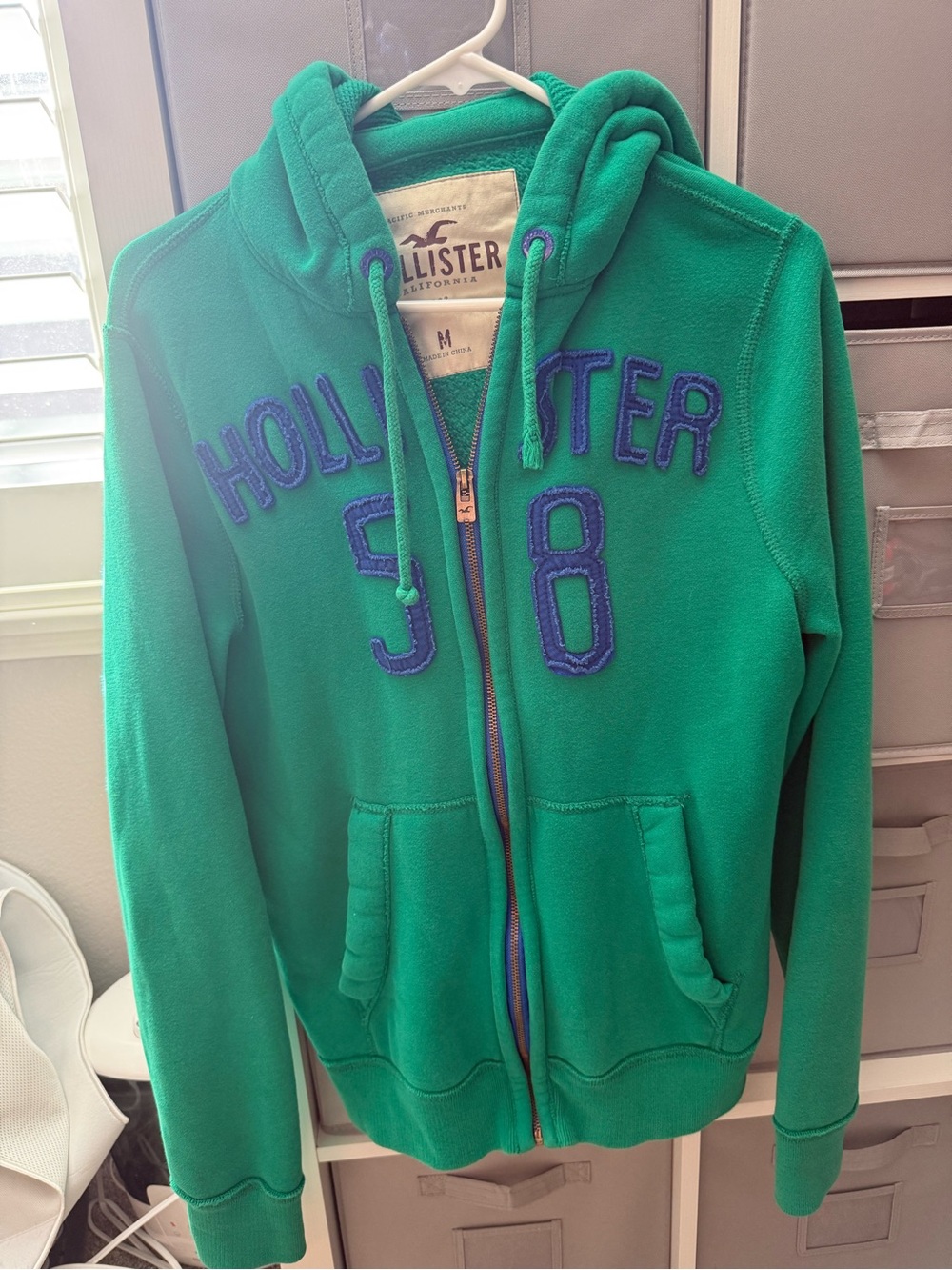 Hollister Emerald Green Hoodie with Blue Accents universal men or woman